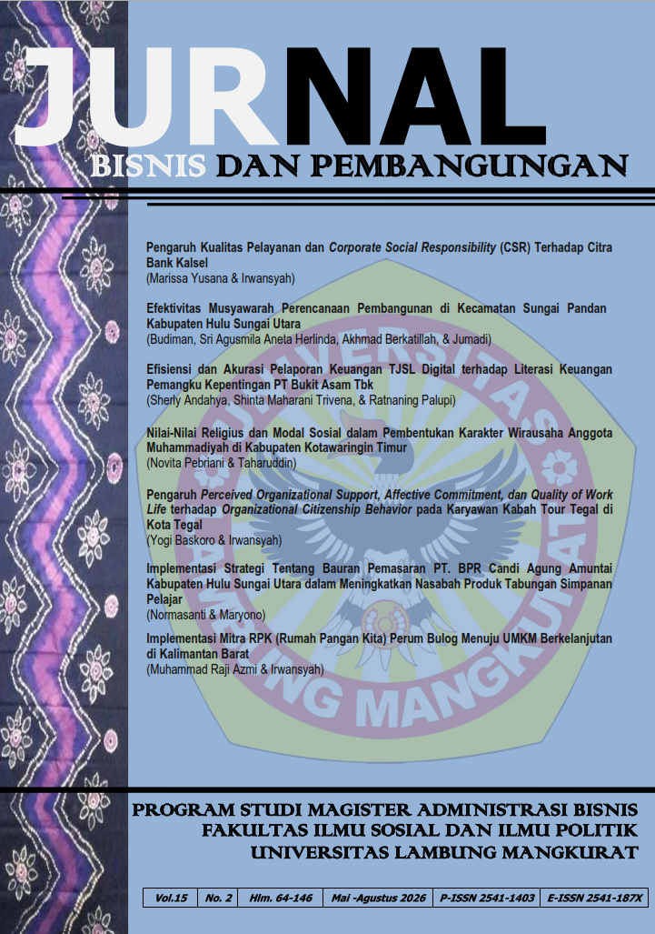 					View Vol. 15 No. 2 (2026): Jurnal Bisnis dan Pembangunan
				