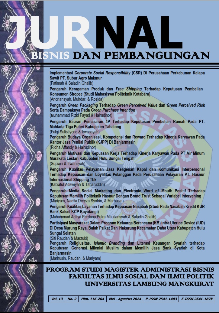 					View Vol. 13 No. 2 (2024): Jurnal Bisnis dan Pembangunan
				